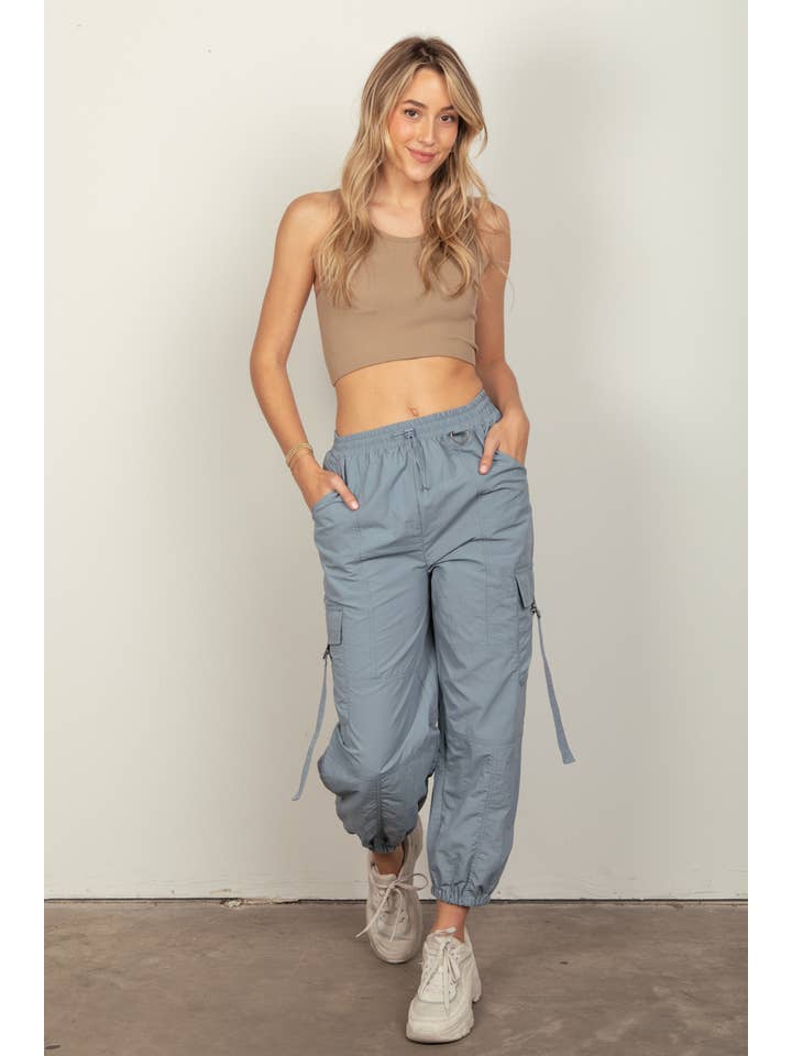 VERY J - Wholesale Pants - Women's - NP70377-Elastic Waist Solid Woven Cargo Pants22