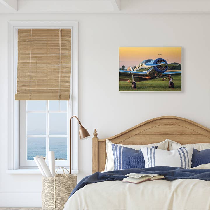 Stupell Industries - Wholesale Plaque - Jet Plane in Meadow Summer Sunset Reflection Wall Art
