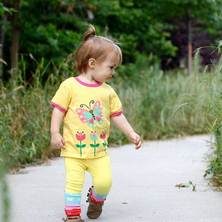 Doodle Pants – Engroshandel T-shirt - Børn – Gul sommerfugl småbørn og børn skjorte8