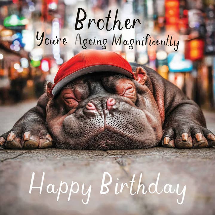 Bruder Geburtstagskarte - Nilpferd altert prächtig für den Großhandel von Hammond Gower Publications Ltd