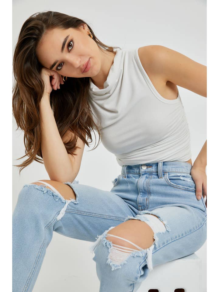 Cello Jeans - Wholesale Jeans - Women's - WV18628S-LTD Distressed High Rise Straight Denim jean