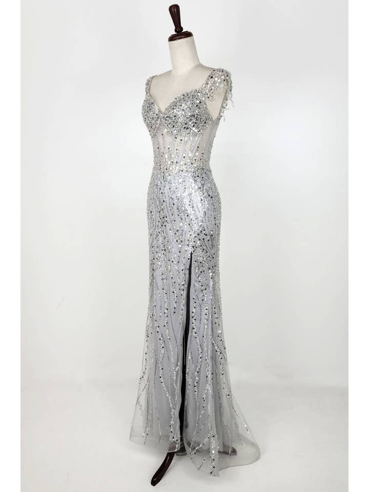 Chicas - Wholesale Gown - Women's - Off the Shoulder Sequin and Bead Long Dress C33160