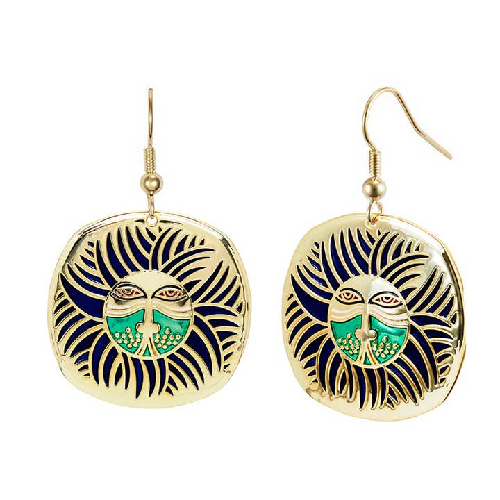 Soleil Lion Drop Earrings - Gold for wholesale by Laurel Burch Studios