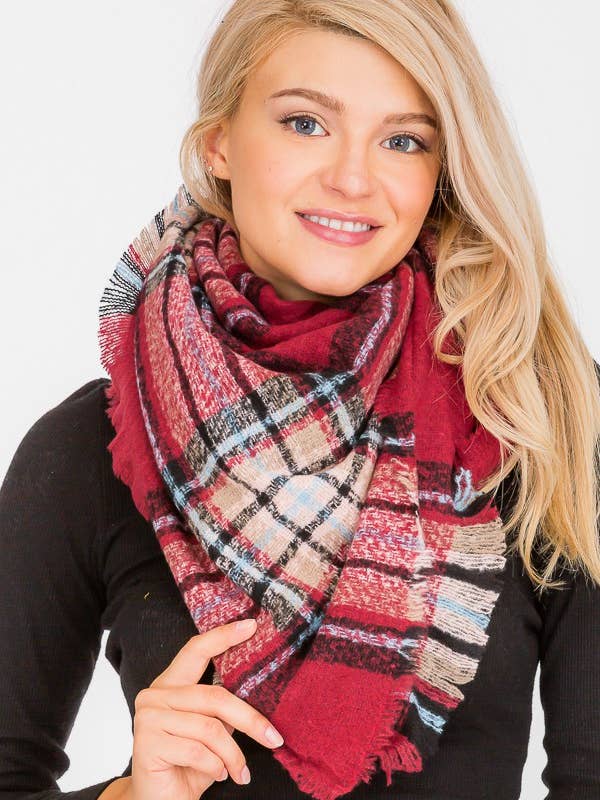 Plushy Blanket Scarves With Madras Stripe Plaid Print for wholesale by Cap Zone