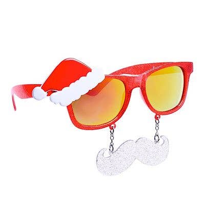Santa Claus with Moustache Red Lens Sun-Staches for wholesale by H2W dba Sun-Staches