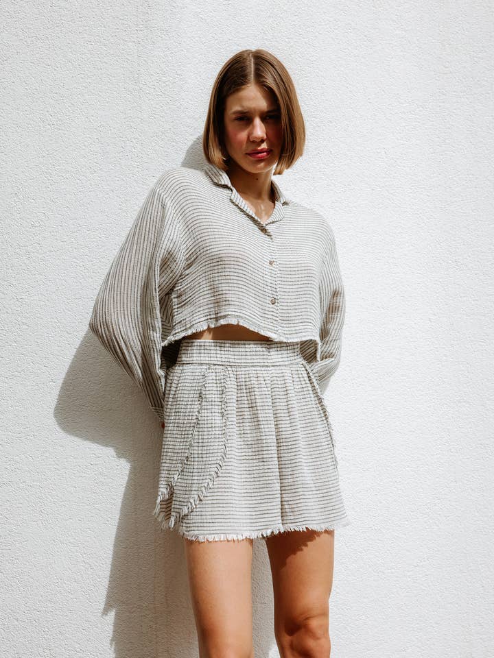 Camisa de lyocell a rayas para venta al por mayor de IKIKIZ ONLINE