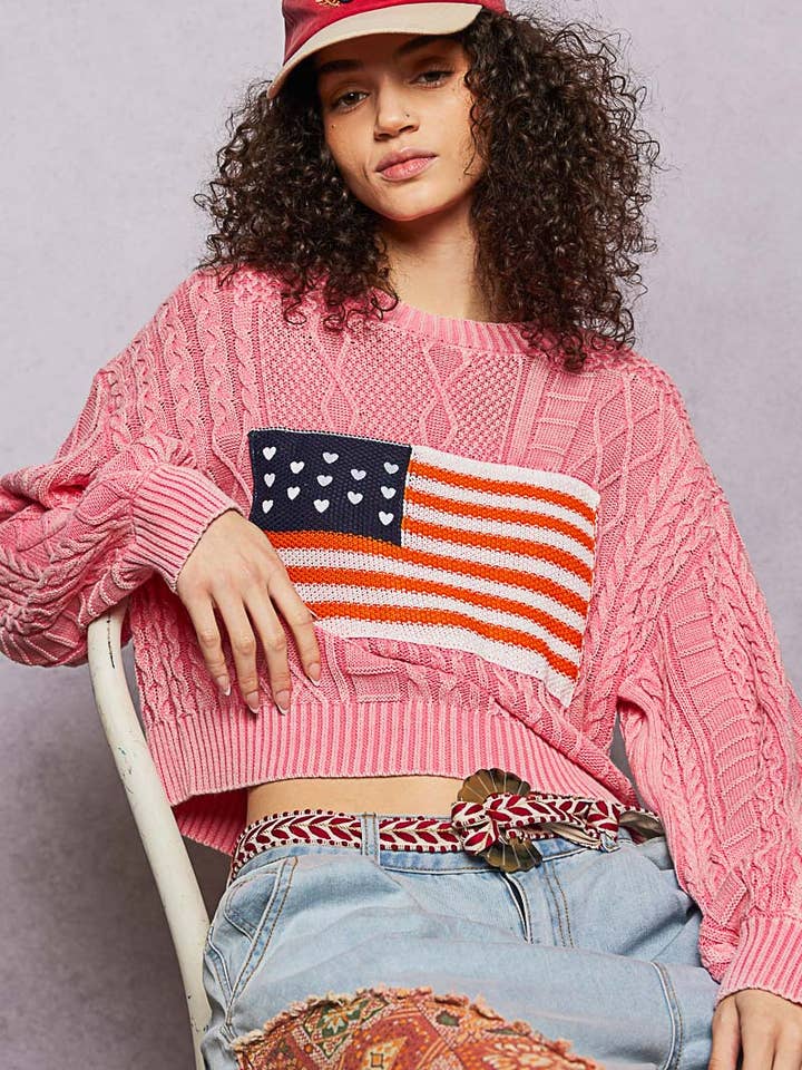 American Flag Star Stitch Acrylic Cable Sweater Top for wholesale by Pol Clothing