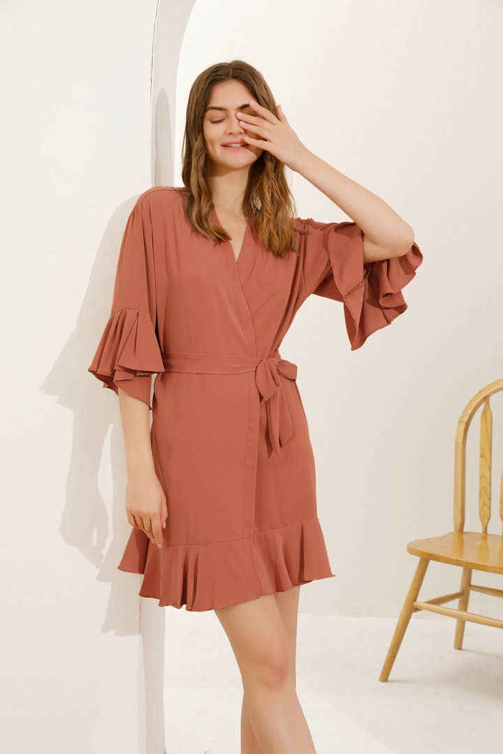 Mackleys - Wholesale Robe - Women's - PREORDER Solid Matte Satin Ruffle Robe3