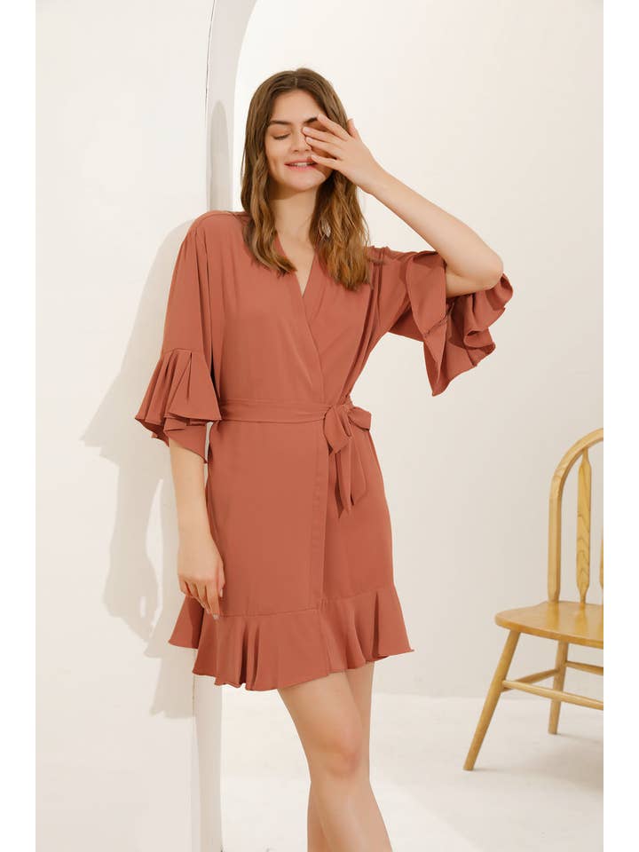 Mackleys - Wholesale Robe - Women's - PREORDER Solid Matte Satin Ruffle Robe3