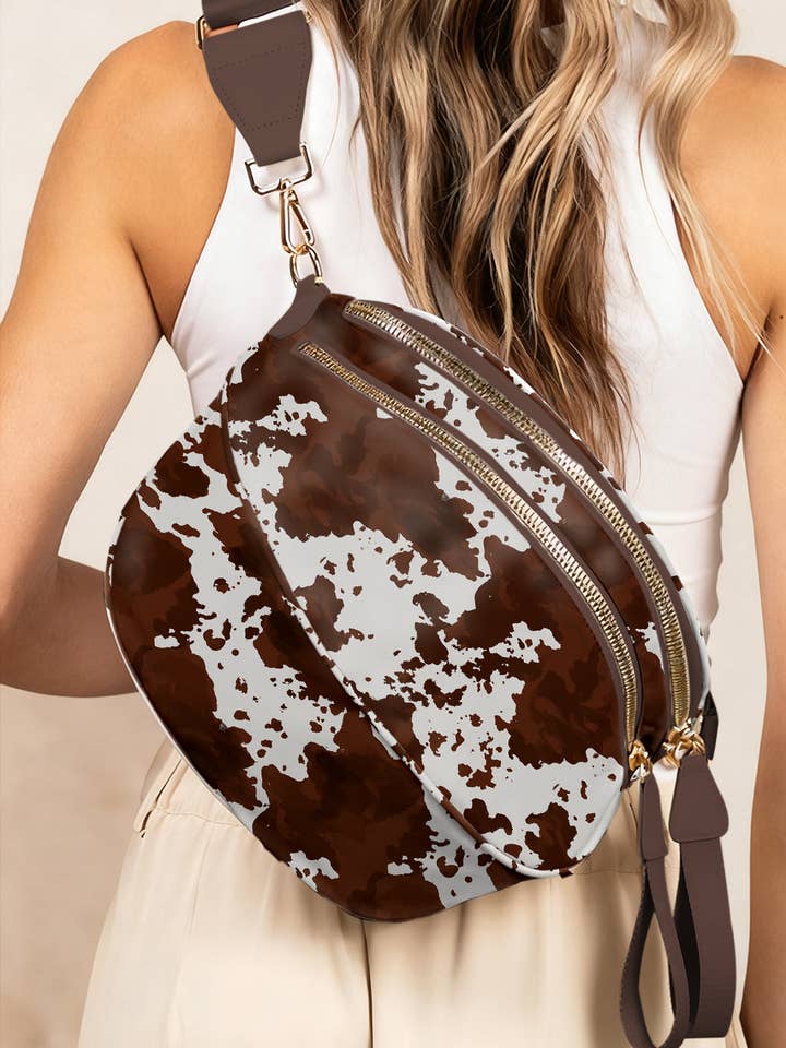 Cow Spots/ Floral Printed Double Zip Crossbody Bag Gifts for wholesale by 66DISCO