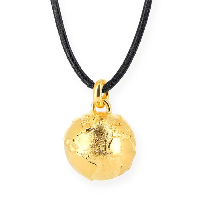 Globetrotter globe pendant made of gold-plated silver for wholesale by Heartbreaker designd by Drachenfels