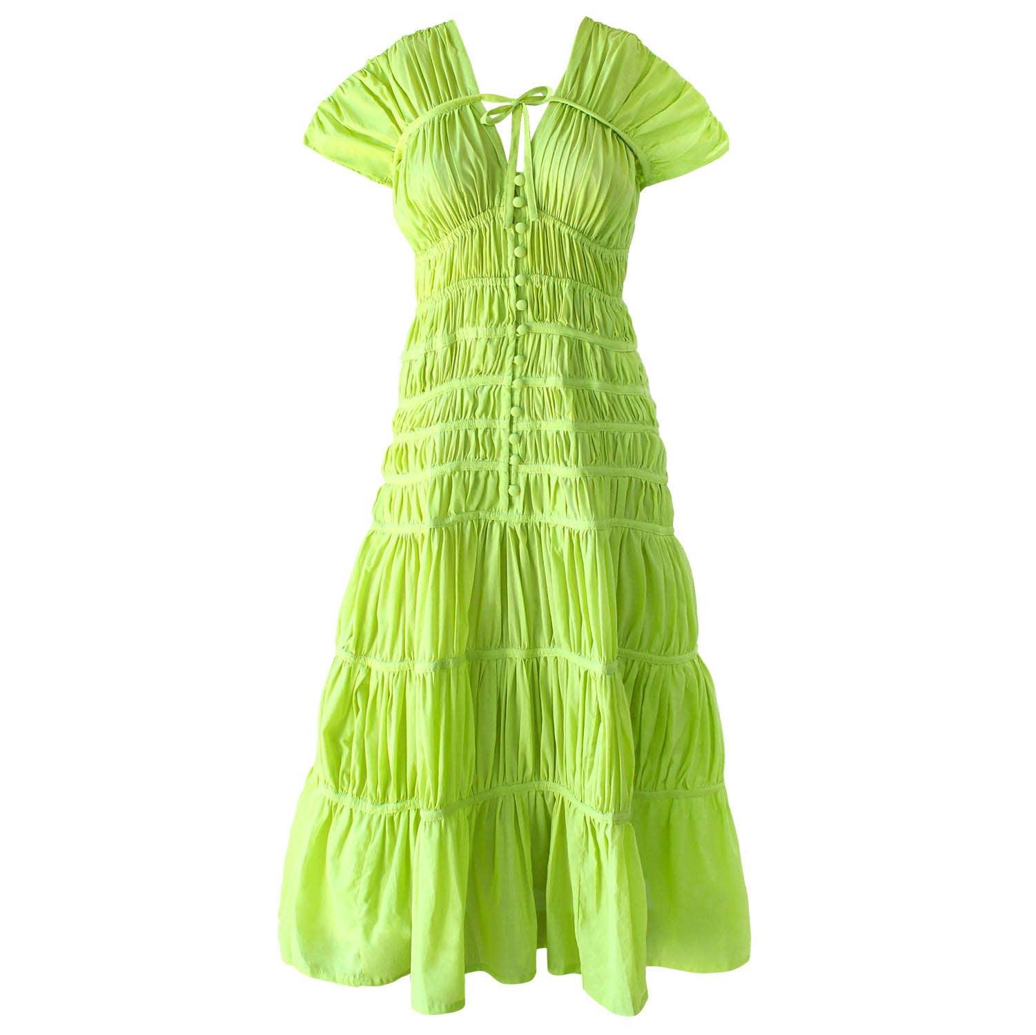 Brunna Co - Vente Robe – femme - Robe maxi SRIKANDI à volants vert lime1