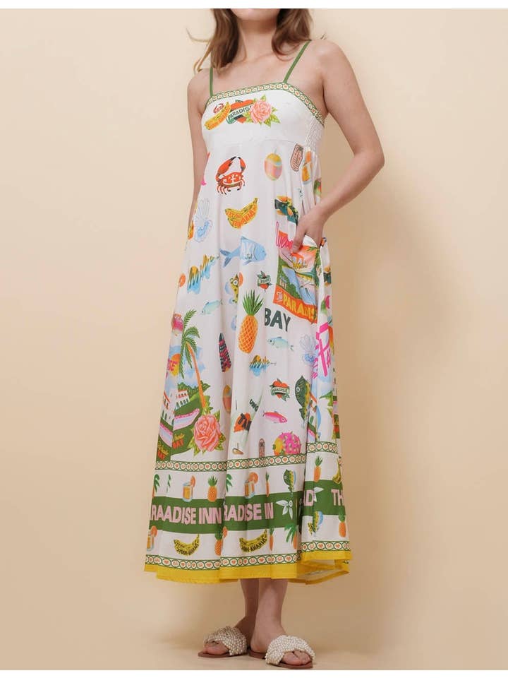 Sweetkama - Wholesale Dress - Women's - Ladies Fruit Print String Shoulder Midi Dress SKD511350