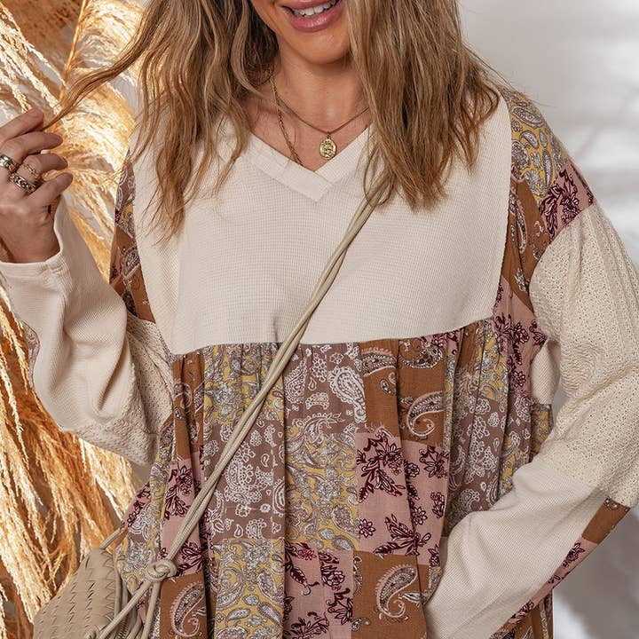 Haut ample à manches longues avec patchwork contrasté et imprimé ethnique paisley beige et autres tendances Résultats pour chinois vêtement en vente B2B. Retours gratuits et paiement à 60 jours sur Faire sur Faire.