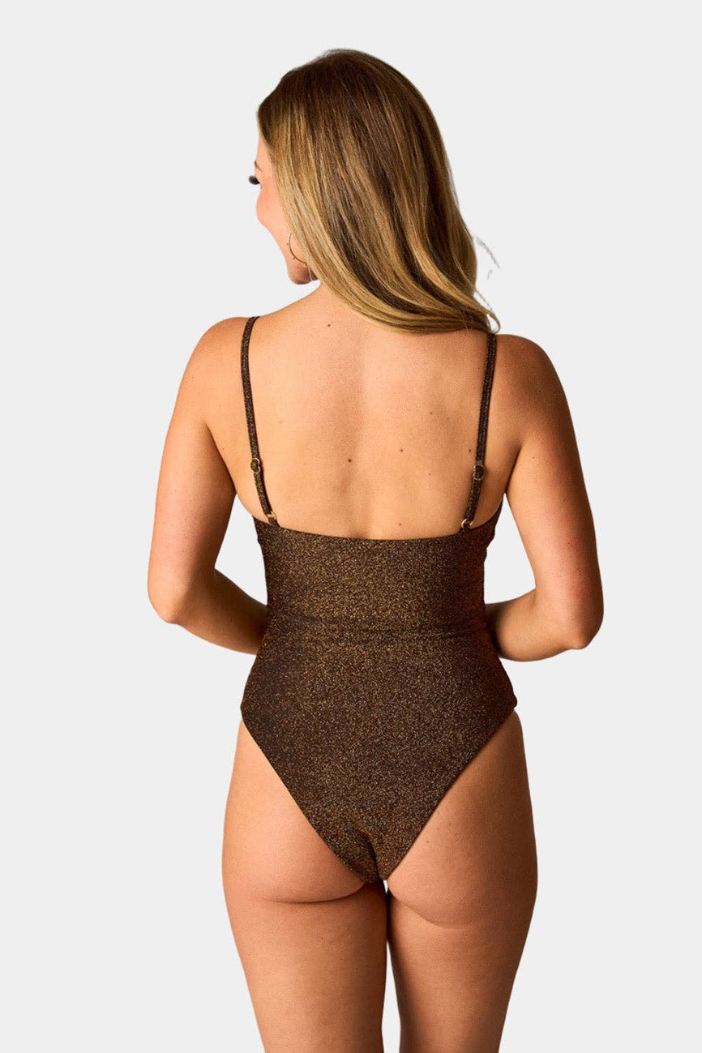 Brown Tilly Deep V One-Piece Swimsuit - Copper for wholesale on Faire2