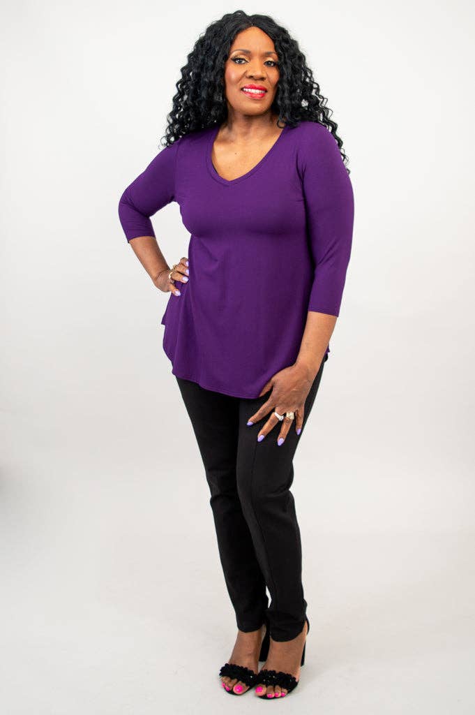 Blue Sky Clothing Co LLC – Túnica - Mulher por atacado – Jackie 3/4 Top, Royale, Bambu4