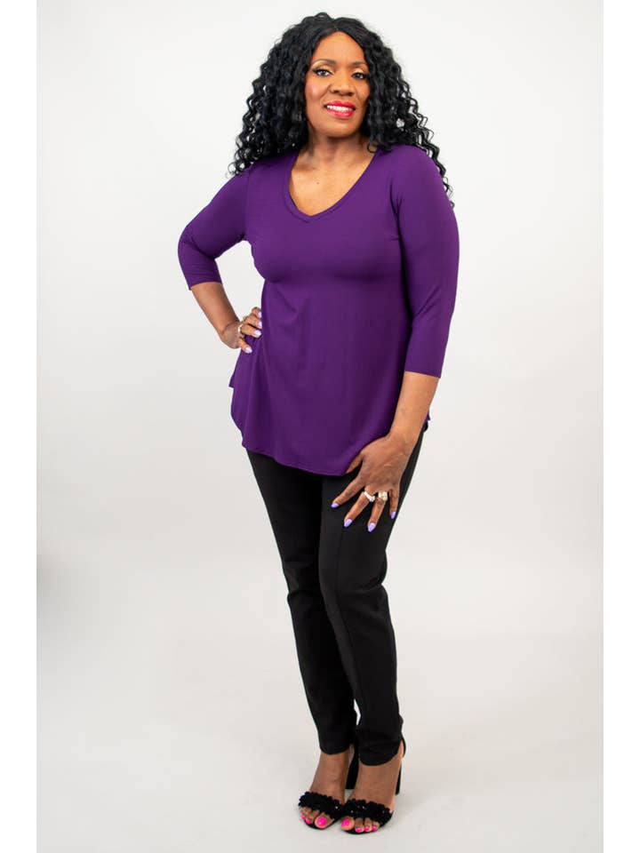 Blue Sky Clothing Co LLC – Túnica - Mulher por atacado – Jackie 3/4 Top, Royale, Bambu4