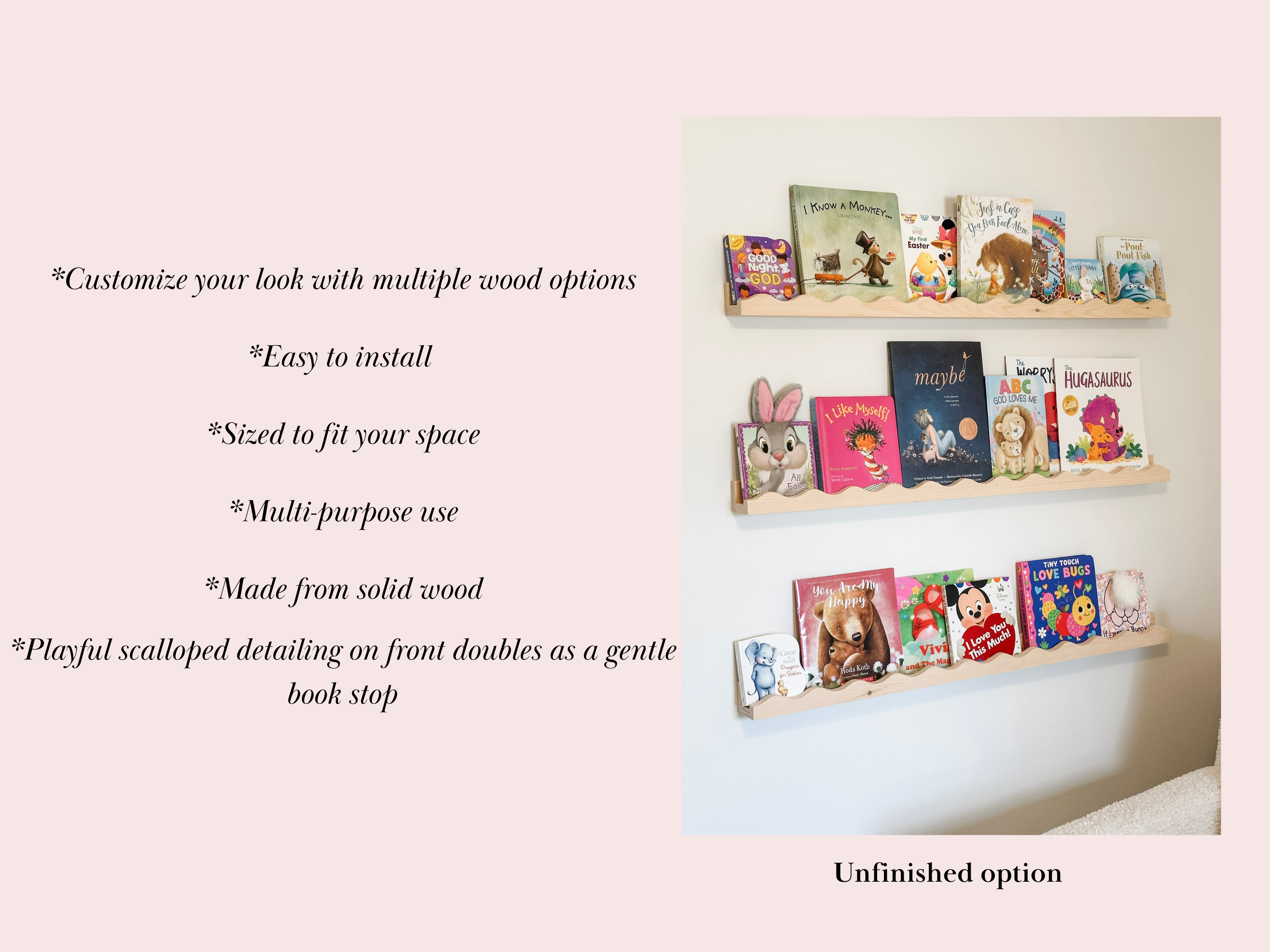 Rowe Station Woodworks - Vente Étagères murales - Étagère flottante pour enfant à bord festonné2