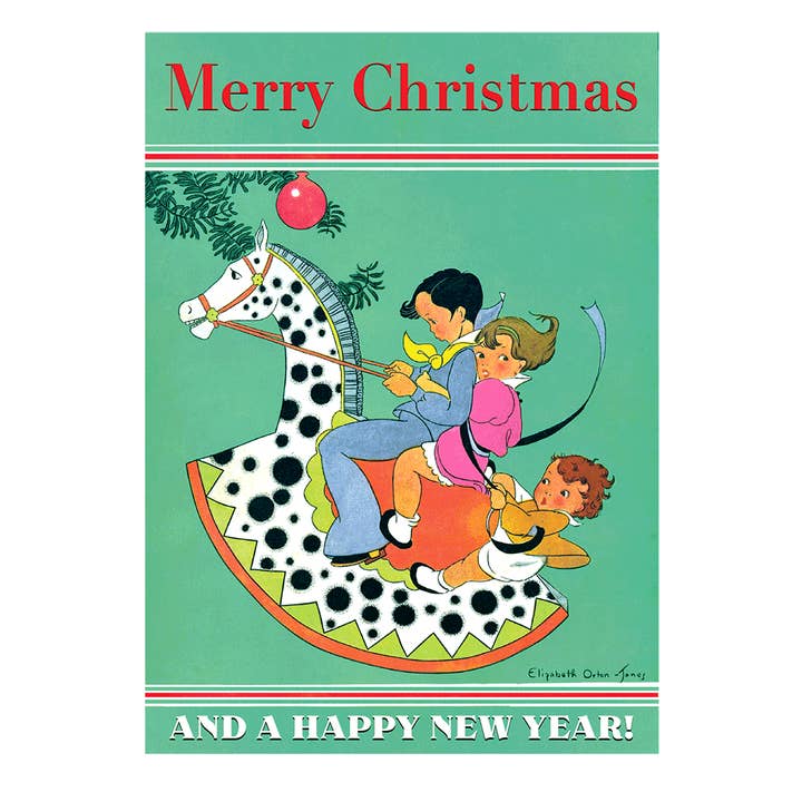 Laughing Elephant – wholesale Julkort – Barn på Rockinghorse - Julkort1