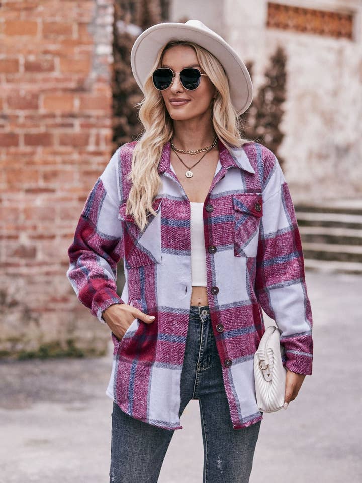 Suhkasana – wholesale Skjortjacka/jackett – Dam – Damers rutig flanellskjorta med fickor - Ledig och oversized9