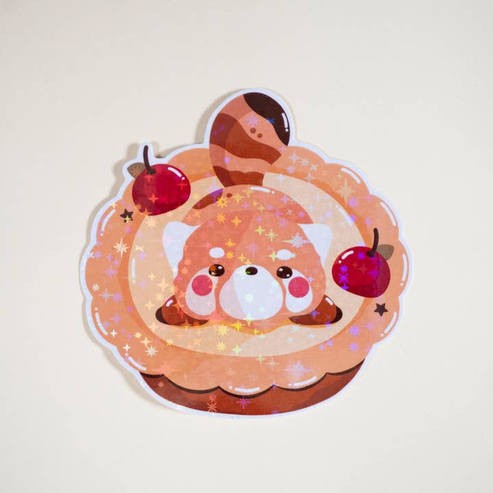 Notmehmehstudio – wholesale Klistermärke – Red Panda Egg Tart Holo Vinyl klistermärke