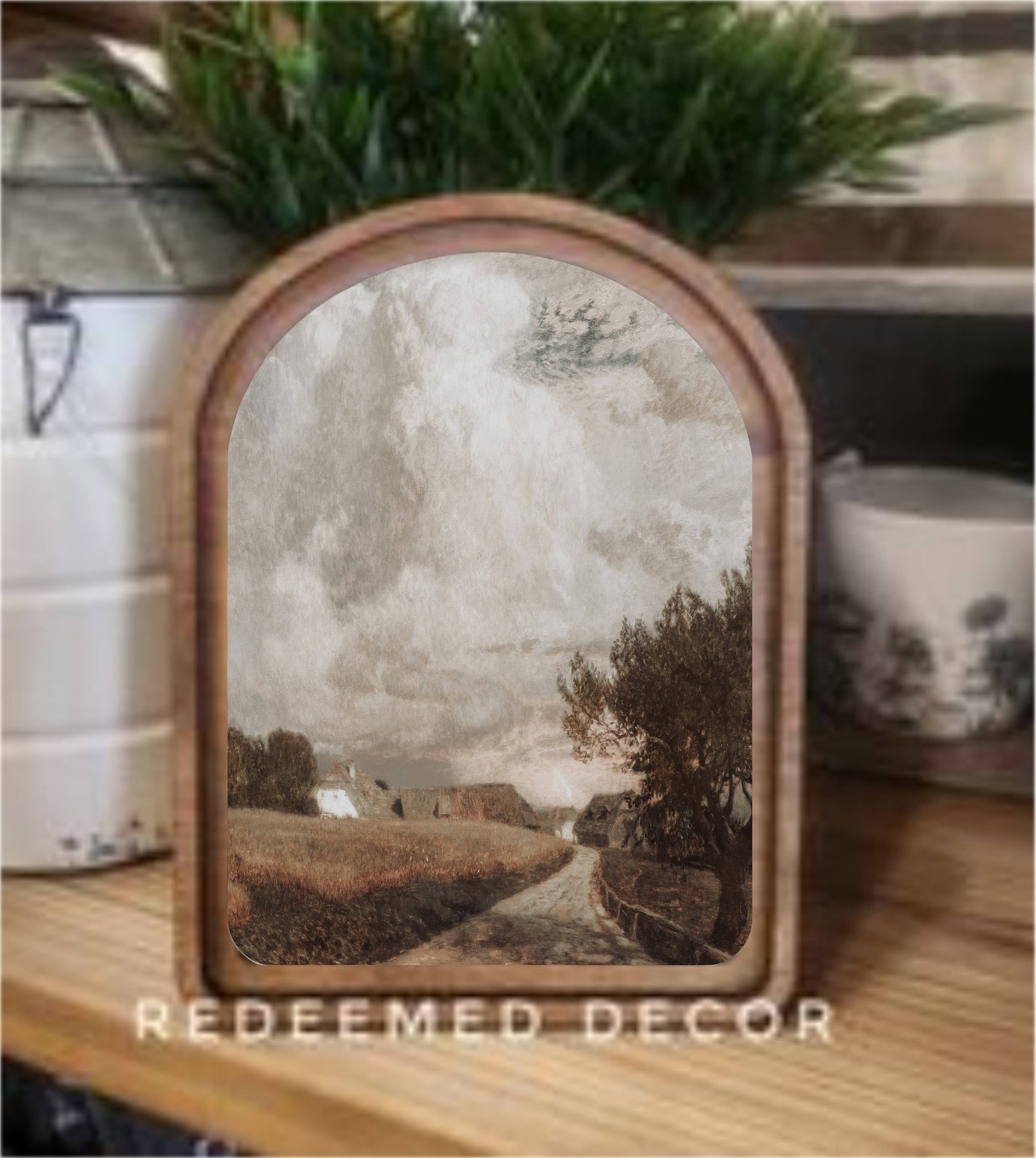 Redeemed Decor – wholesale Väggkonst i trä – Båge Topp Dystert Landskap Inramad Konst0