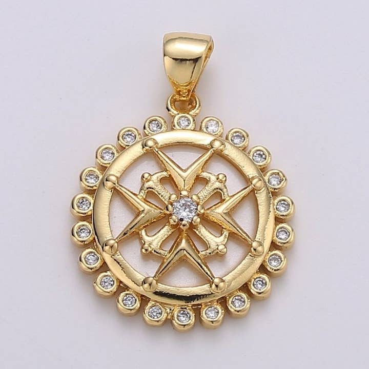 14k Medallion Charm ,Gold medallion Round Disc charm, Medallion pendant for Minimalist jewelry I-740 for wholesale by Aim Eternal