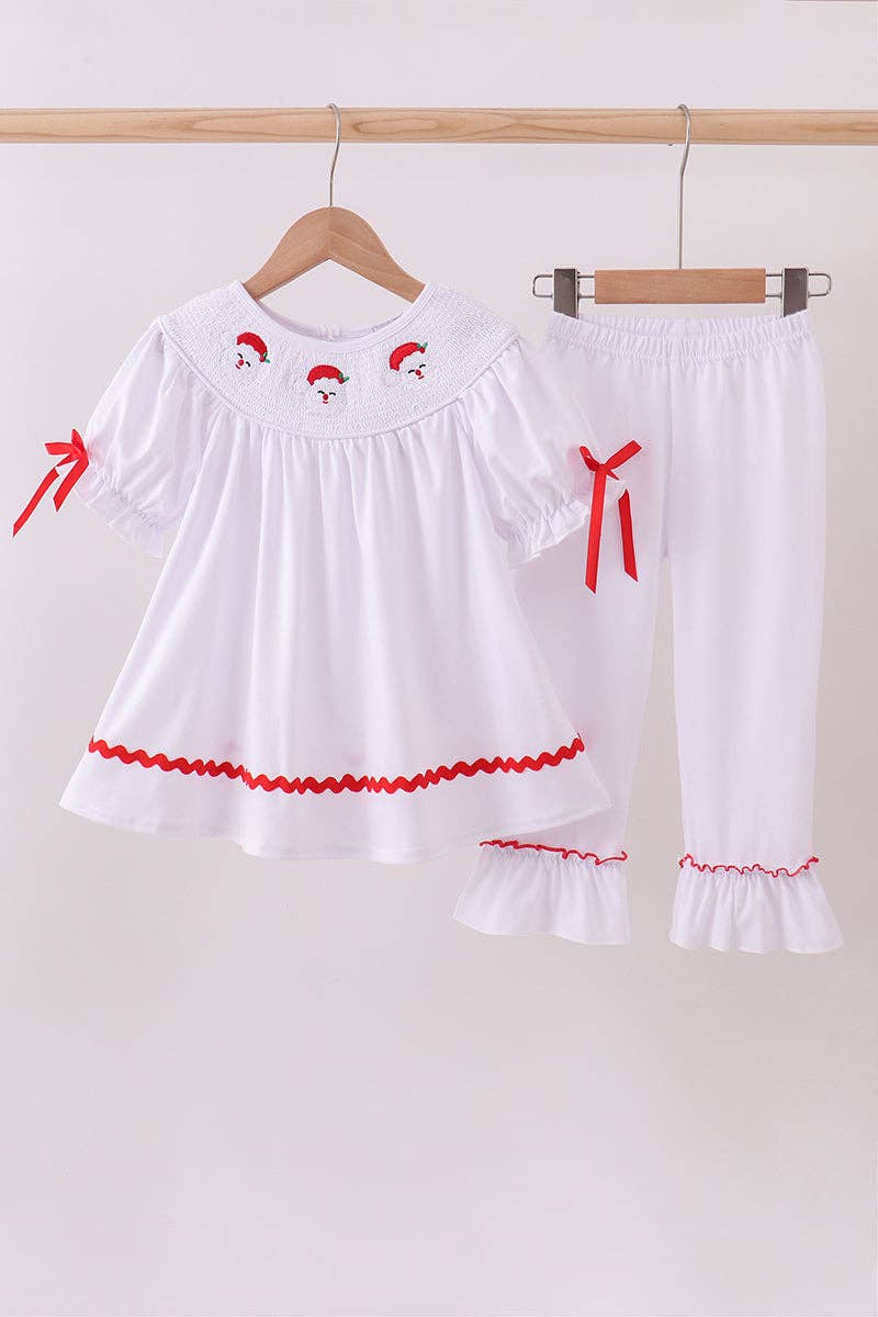 Mom & Co. - Wholesale Top & Pant Set - Kids - White santa claus smocked ruffle pants set0