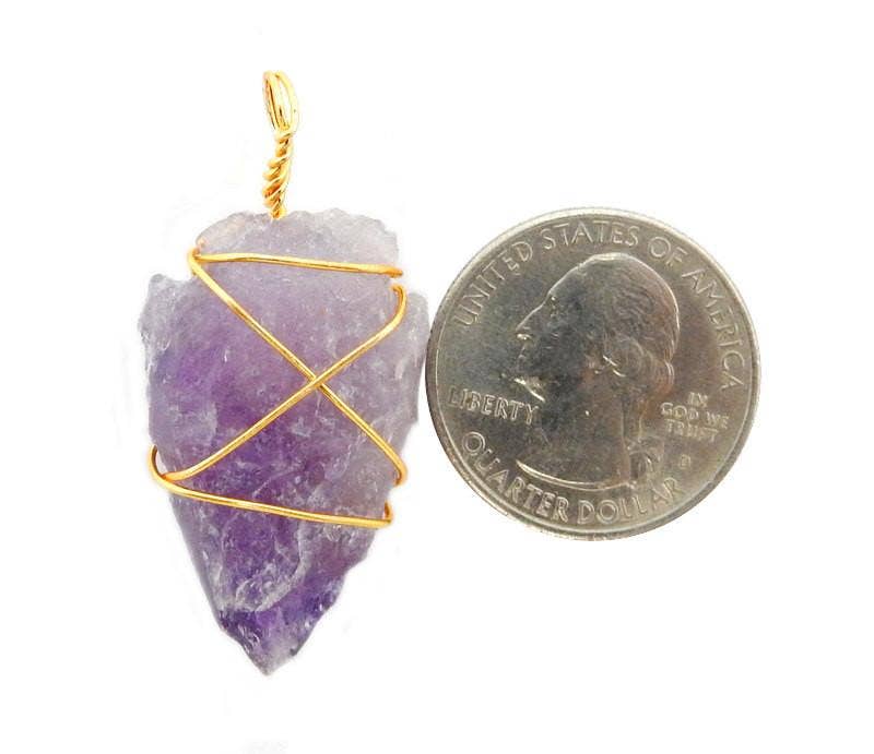 Rock Paradise - Wholesale Individual Charm/Pendant - Crystal Amethyst Arrowhead Pendant Wire Wrapped Gold Tone4