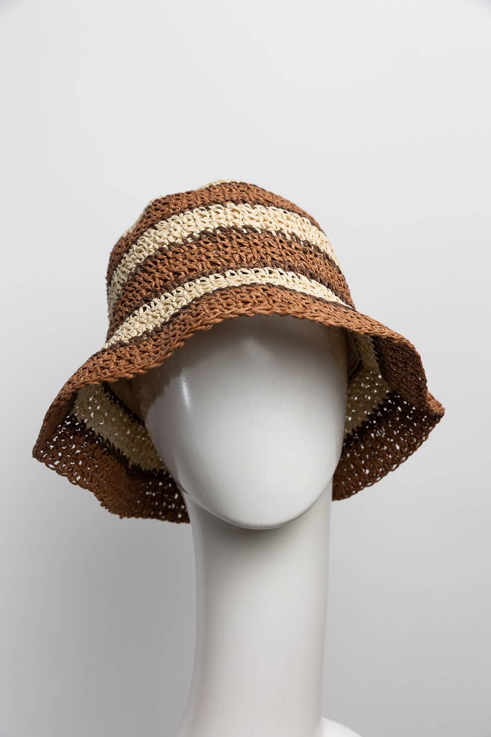 Leto Accessories - Wholesale Bucket Hat - Women's - Crochet Stitched Striped Pattern Bucket Hat2