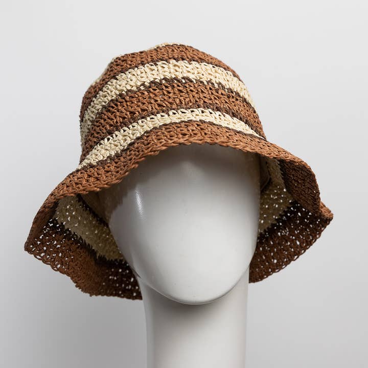 Leto Accessories - Wholesale Bucket Hat - Women's - Crochet Stitched Striped Pattern Bucket Hat2