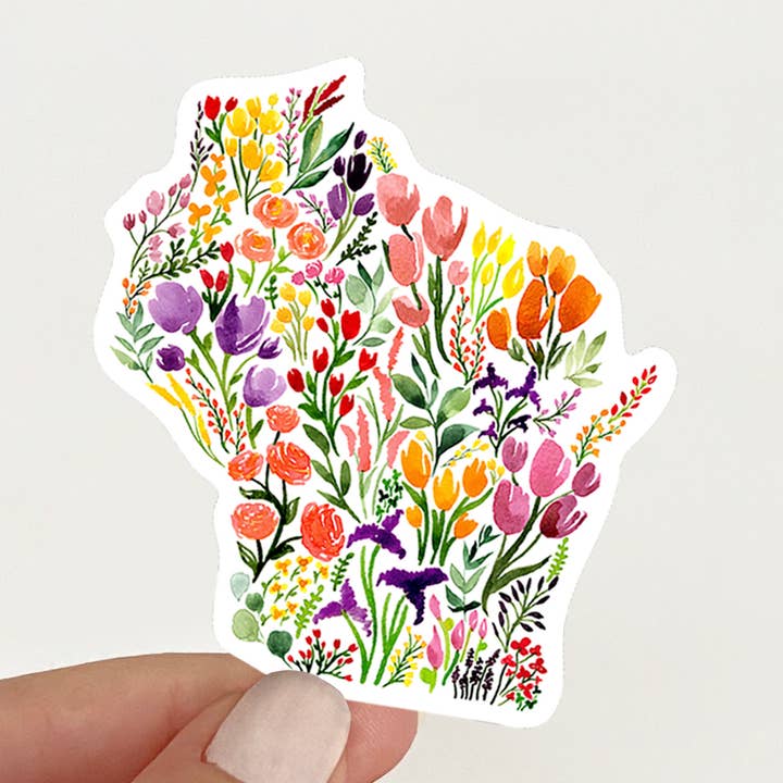 Floral Wisconsin Aquarel Kunst Vinyl Sticker voor wholesale door NorthHouse Creative Co.