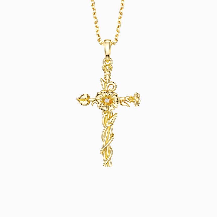 Floral Cross September Morning Glory Pendant Necklace for wholesale by Vanimy Jewelry