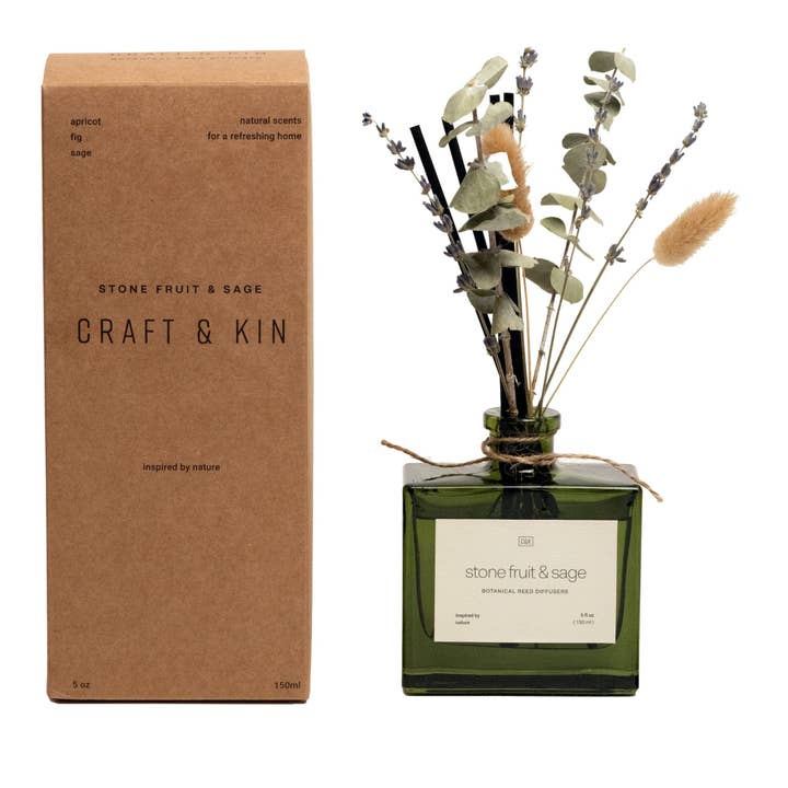 Craft & Kin - Wholesale Reed Diffuser - Green Glass Reed Diffuser with Flowers22