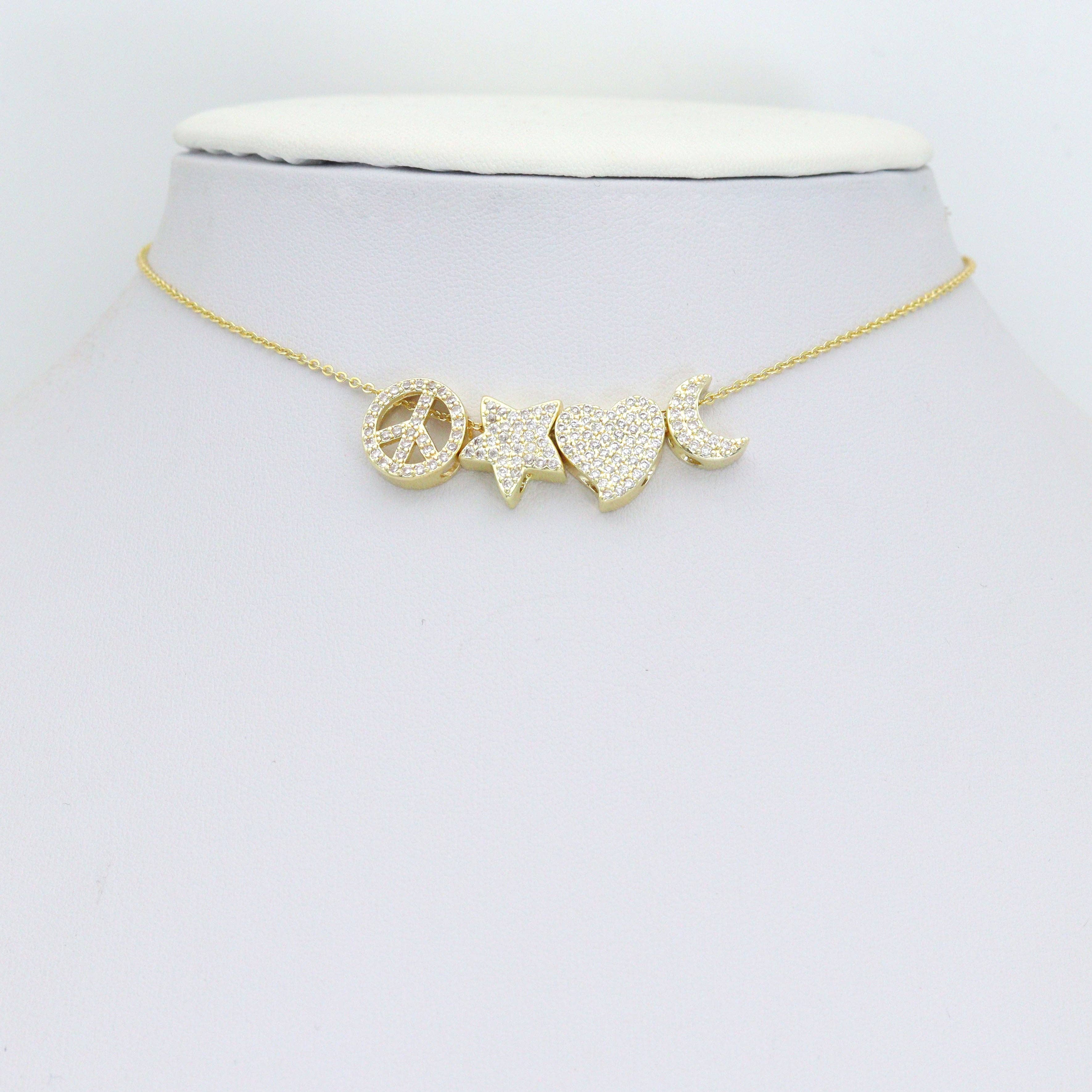 BestBeads&Beyond - Wholesale Individual Charm/Pendant - Clear CZ Gold Silver Heart Star Cresent Moon peace sign spacer beads Charm Pendant, Sku#LX9454