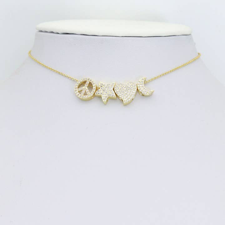 BestBeads&Beyond - Wholesale Individual Charm/Pendant - Clear CZ Gold Silver Heart Star Cresent Moon peace sign spacer beads Charm Pendant, Sku#LX9454