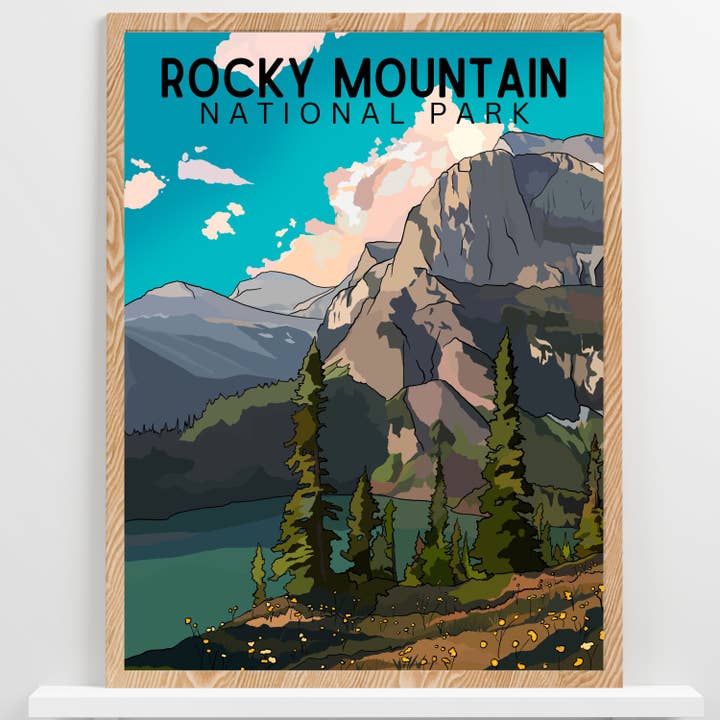 Impresión artística en póster del Parque Nacional de las Montañas Rocosas para venta al por mayor de Wild Life Design Co.