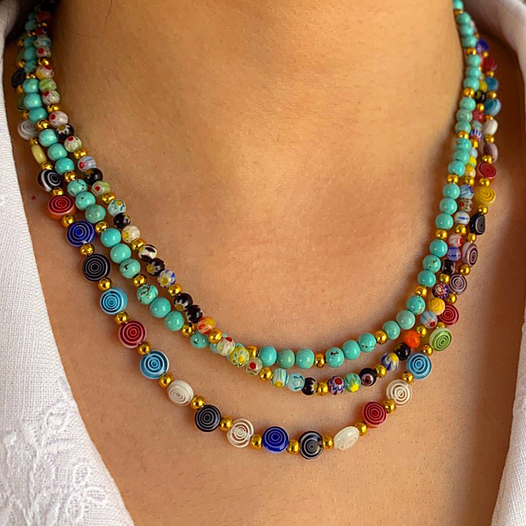 Lotusfeet – wholesale Beaded/pearl necklace – MB213 Turquoise1