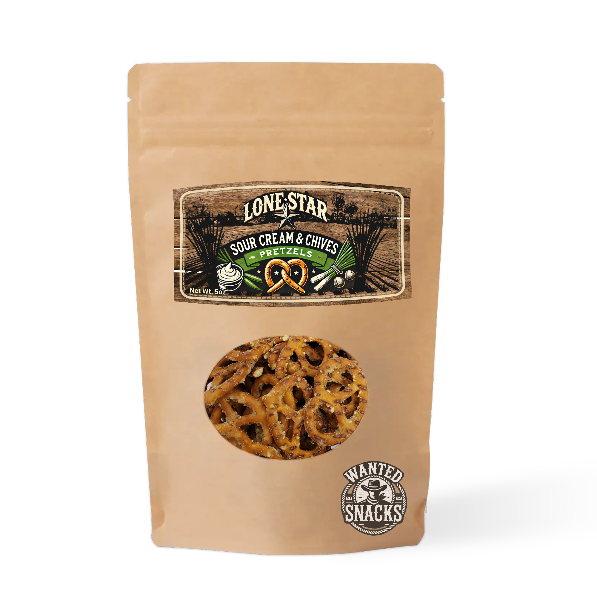 Wanted Snacks LLC - Wholesale Pretzels - Gourmet Seasoned Pretzels - Sour Cream & Chives 5oz Bag0