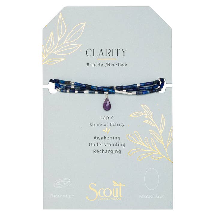 Scout Curated Wears - Wholesale Beaded Bracelet - Teardrop Stone Wrap Lapis/Amethyst/Silver - Stone of Clarity