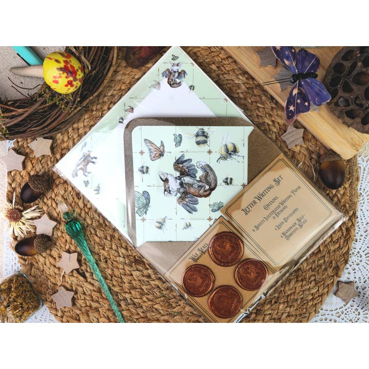 Wings of Fantasy - Wholesale Stationery/Notecard Set - Fantasy Fox Letter Writing Set | Art Nouveau Style Writing Set| Vintage Style Stationery with Wax Seals| Pen Pal Stationery Gift