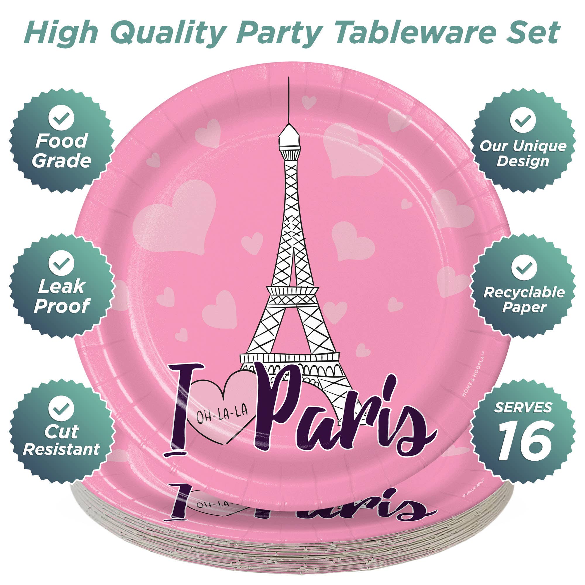 Home & Hoopla - Wholesale Disposable Plate - Paris Theme Party Dessert Plate (16ct)2