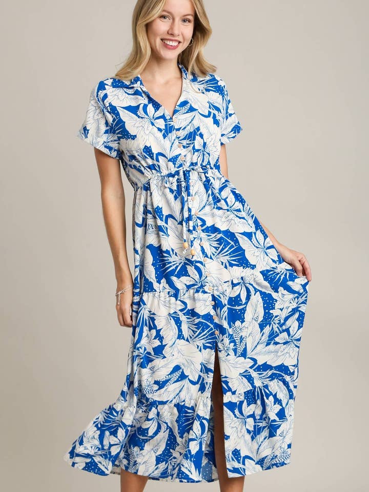 Midiklänning med blommönster och krage samt slits på sidan för wholesale av Vanilla Monkey