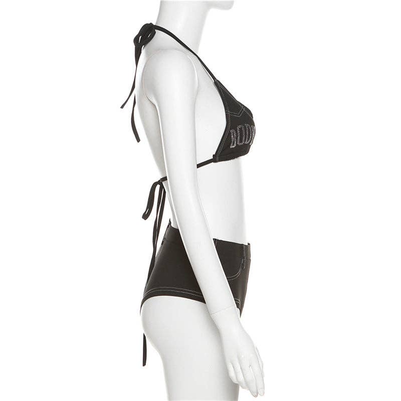 MB Fashion Wholesale - Vente Maillot de bain deux-pièces – femme - Ensemble haut de bikini licou et short taille haute MB FASHION 9747LY8