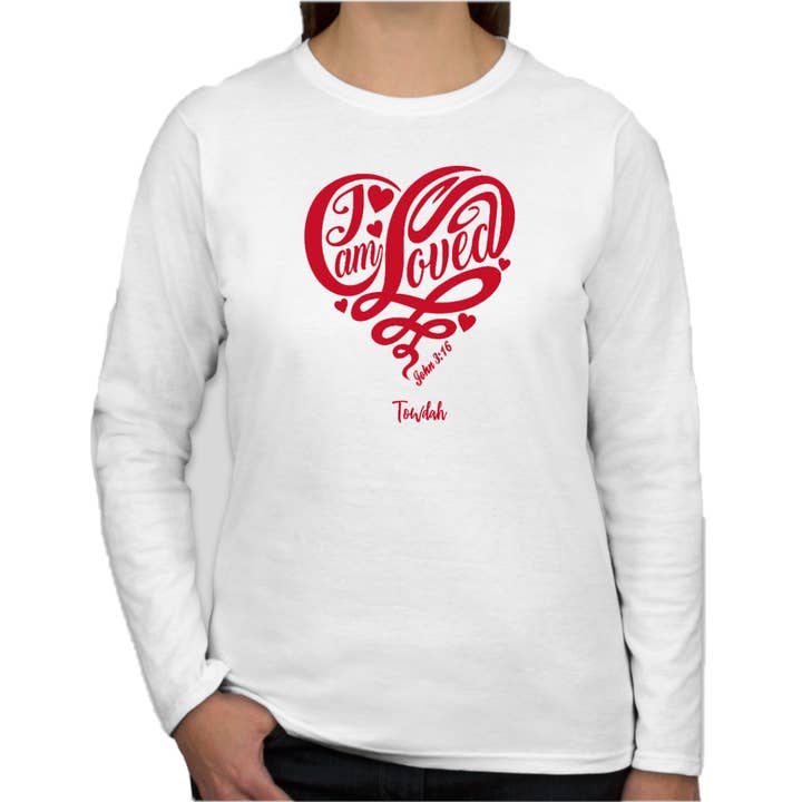 Christian Shirt for Women with Red Heart Design Featuring John 3:16 Loved Bible Verse - Long Sleeve for wholesale by Towdah