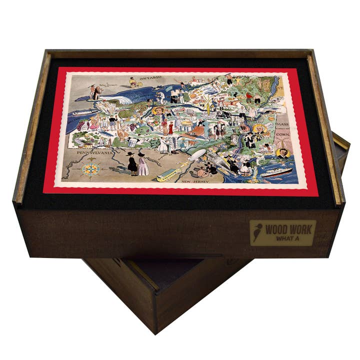 Antique NEW YORK State Map | Adult Wooden Jigsaw Puzzle for wholesale by WAWW Artisanal Wooden Puzzles