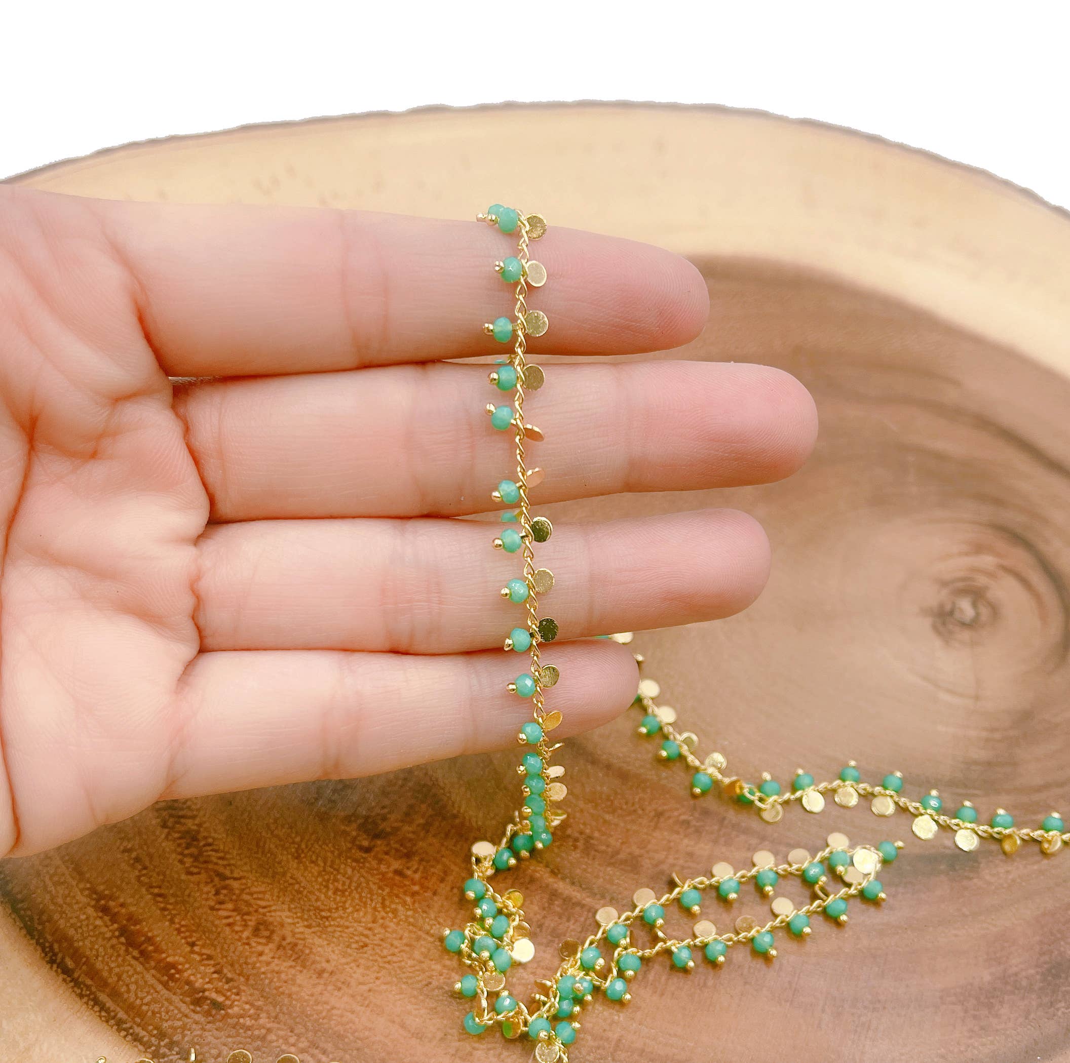 Beads Creation - Wholesale Beaded/Pearl Necklace - Turquoise Crystal Beaded Chain By CH2263