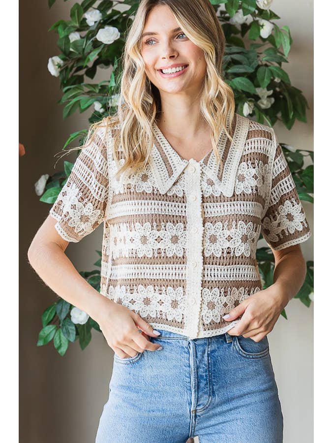 miroh - Wholesale Button Down Shirt - Women's - Button up Floral Crochet top
