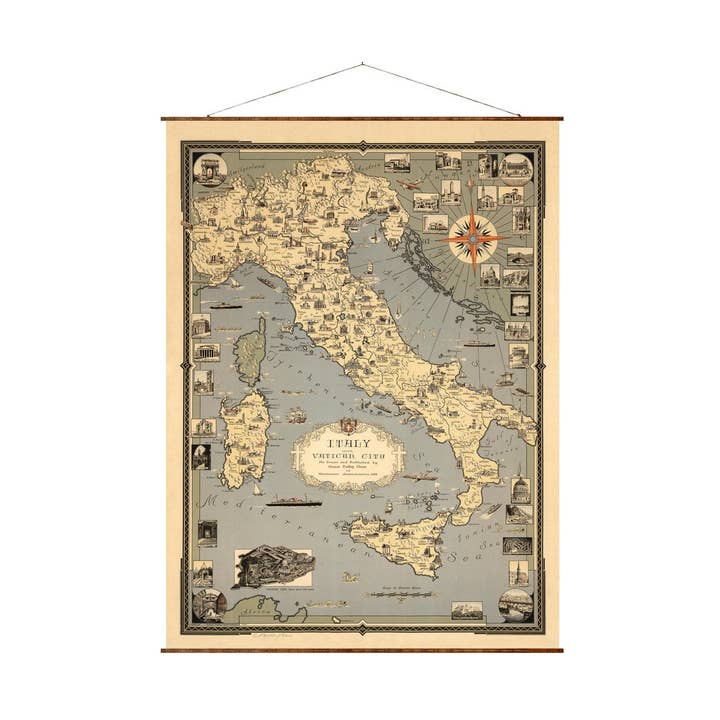 Italien Kort Vatikanet Træk ned Vintage lærred dekorativ kortrulle for engroshandel hos Maps Vintage