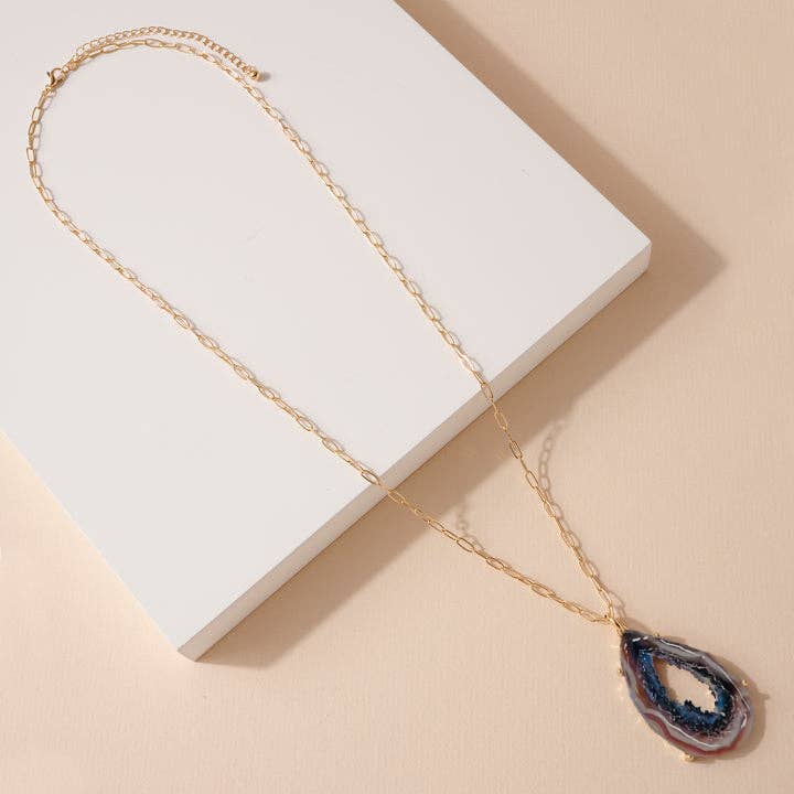 StarryNYC - Vente Colliers à pendentif - Collier à chaîne avec pendentif en forme de larme et agate en forme de larme, aspect naturel1